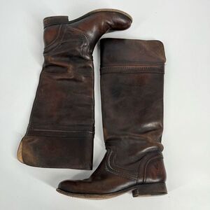 VTG Frye Riding Boots Melissa Trapunto Knee-High Dark Brown Leather Womens 7.5B